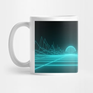 Futuristic landscape of mountains and setting sun Mug